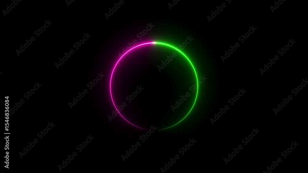 Poster abstract seamless loop neon circle, neon light trail circle animation on black background. endless c