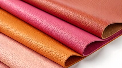 Close up of colorful genuine leather in pink orange and red tones