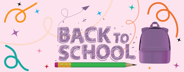 Back to School Poster with Text, Backpack and Pencil Illustration