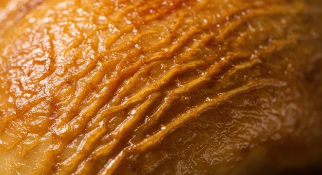 Close-up of Roasted Chicken Skin Golden Brown Texture and Crispy Detail