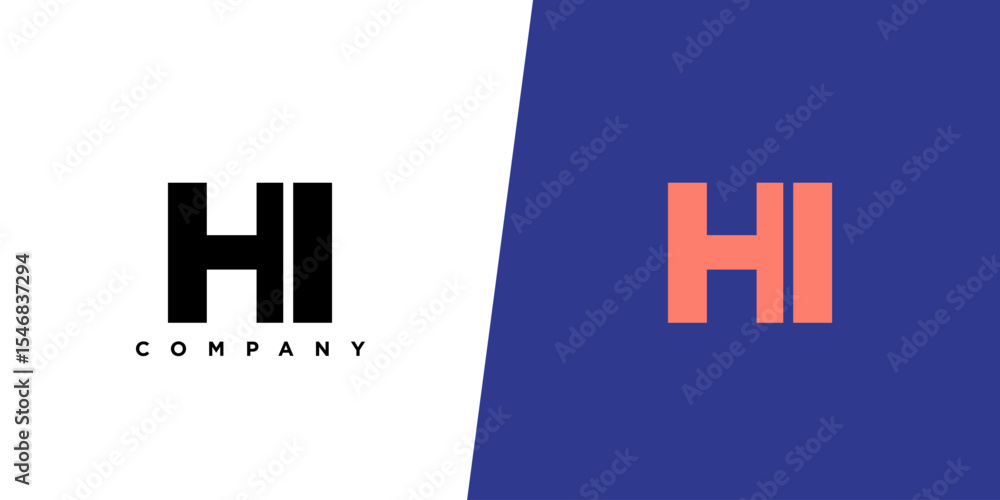 Poster letter h and i, hi logo design template. minimal monogram initial based logotype.
