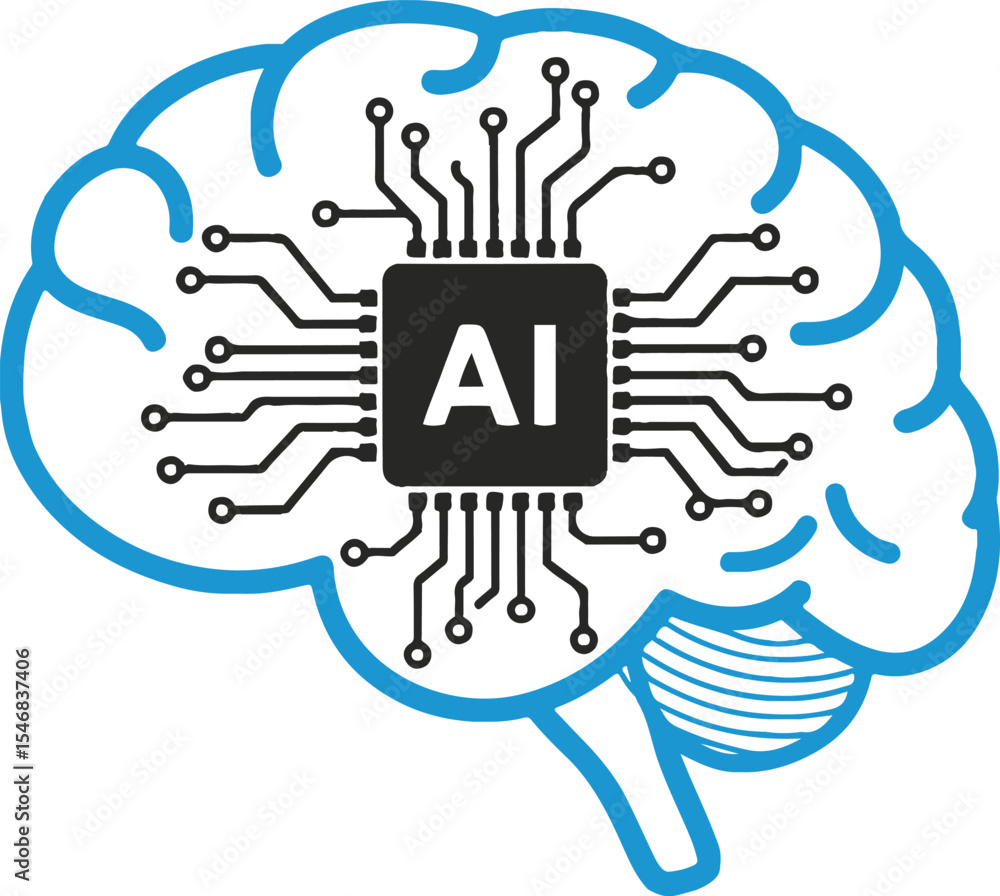 Poster artificial intelligence concept a brain combined with a computer chip symbolizing the integration of