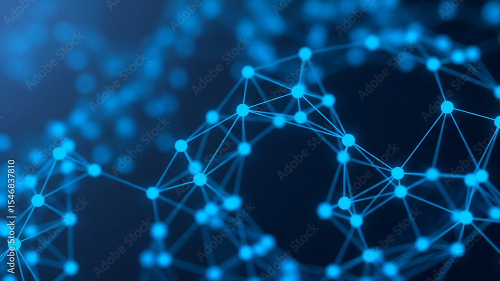 Aufkleber abstract blue network, nodes connected by lines, representing connectivity, technology, or global ne