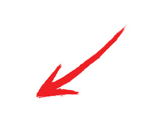 A red arrow marker is isolated on a transparent background. Hand-drawn red arrow icon. 