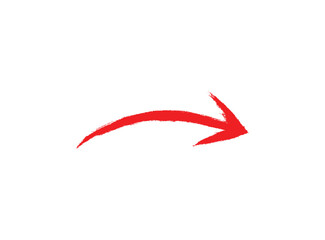 Obraz premium Red Curved Right Arrow Hand-Drawn Paint Brush Stroke on White Background, Directional Marker Arrow Icon.