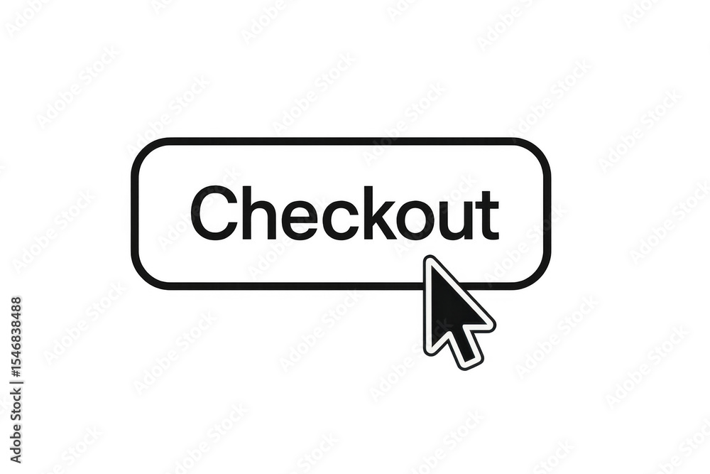 Poster checkout button with hovering mouse cursor clicking, transparent background representing digital pur