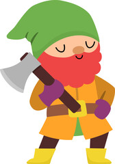 Vector dwarf icon. Magic creature clipart. Cute fairytale character. Woodland fantasy gnome with ax, beard. Forest fairy tale illustration isolated on white background