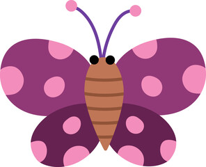 Vector flying pink butterfly icon. Magic creature clipart. Cute fairytale character. Woodland fantasy insect with spread wings. Forest fairy tale illustration isolated on white background