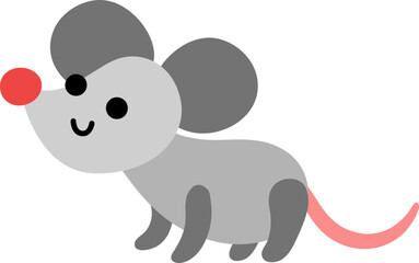 Vector smiling mouse icon. Forest animal clipart. Cute woodland character. Cartoon forest rat illustration isolated on white background