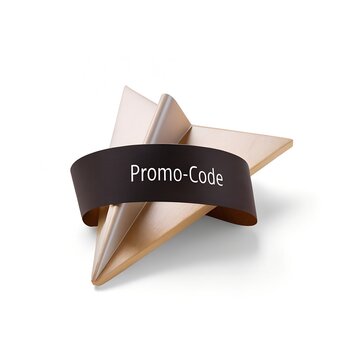 Paper airplane with promo code ribbon and copy space