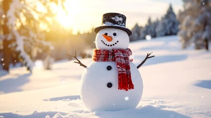 Smiling Snowman In Snowy Landscape - Powered by Adobe