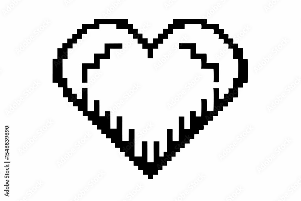 Poster pixel heart icon with computer mouse cursor, a symbol of digital love and web links