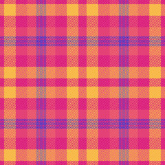 Vibrant pink, orange, and blue plaid pattern.  Perfect for textile design, fashion, and website backgrounds. This cheerful, geometric textile design evokes feelings of warmth and energy.