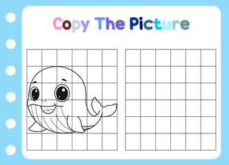 copy the picture of animal. cute whale  Educational  for children.