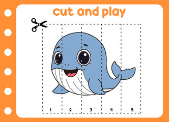 cut and play animal picture cute whale  . kids game.