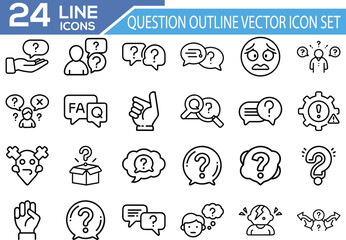 Question Outline Vector Icon Set – Minimal Line Icons for FAQs, Help, Support & Curiosity Concepts