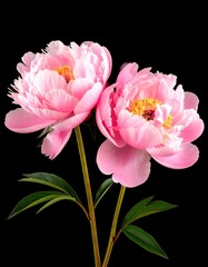 Fototapeta premium close-up hyperrealistic studio photograph of two raspberry peony flower head