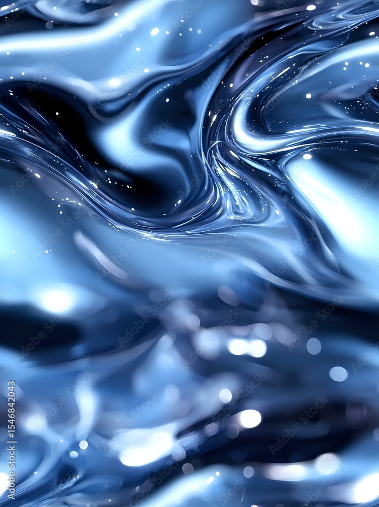 Poster abstract fluid art background with swirling blue waves and light effects creating dynamic motion and
