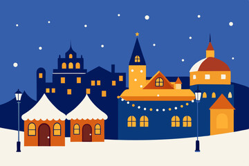 Fototapeta premium Medieval fairytale castle on a hill at night, a fantasy illustration with a towering design perfect for a princess's kingdom