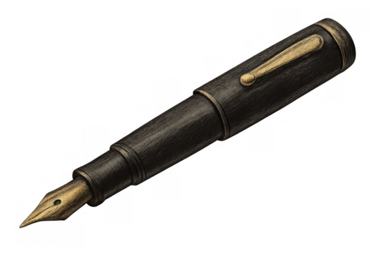 Classic fountain pen resting on a transparent background, showcasing its elegant design and craftsmanship