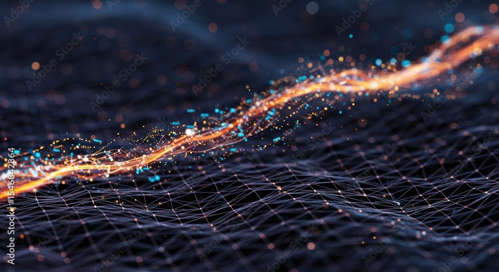 Fototapete Abstract Data Visualization Glowing Particles and Network Connections