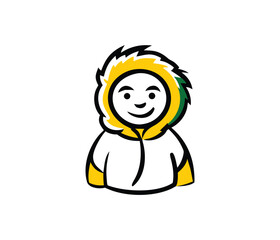 Happy Child in Winter Coat: A cheerful cartoon illustration of a child wearing a warm hooded winter coat, radiating happiness and warmth.