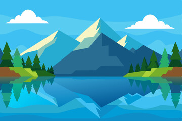 mountain landscape with lake and mountains