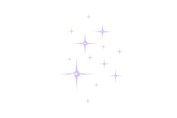 Abstract celestial sparkling stars in lavender color isolated on a black background