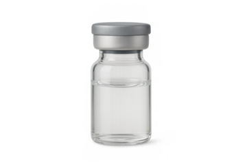 Medical vial containing clear liquid, positioned on a transparent background, ready for use in pharmaceutical or healthcare contexts