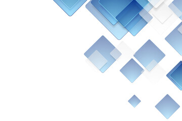 Abstract geometric background with overlapping blue and white square shapes on black