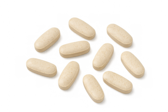 Oval pharmaceutical tablets arranged artfully, displaying clean medical design against transparent surface for healthcare concepts