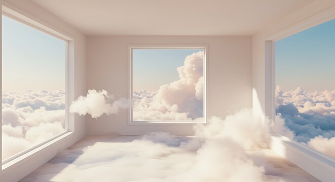 Fototapeta Ethereal Room Filled with Soft Clouds