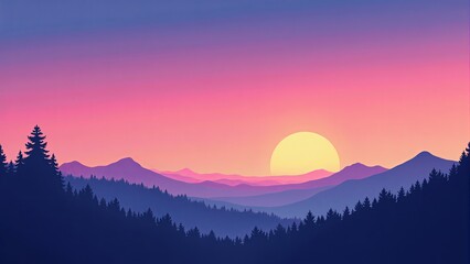 Vibrant Gradient Sunset Over Mountain Peaks