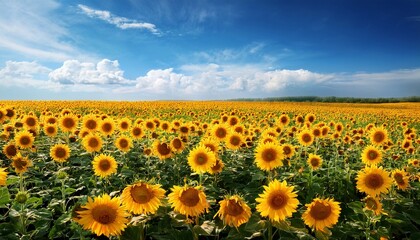 Obraz premium bright field of sunflowers and the blue sky