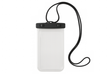 Waterproof phone case with lanyard on transparent background