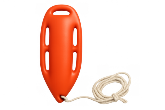 Orange rescue torpedo buoy with rope on transparent background - Powered by Adobe