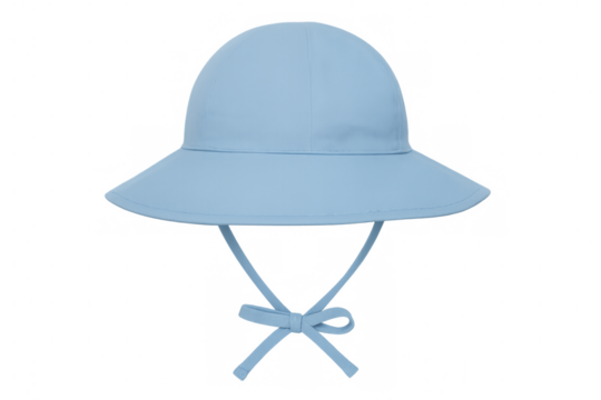 Light blue sun hat with chin strap on transparent background