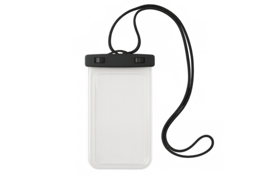 Waterproof phone case with lanyard on transparent background