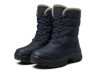 Pair of blue winter boots isolated on transparent background