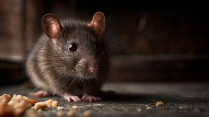 Close up of a brown rat eating crumbs rodent pest control house mouse infestation home unwanted animal