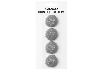 Lithium button cell batteries cr2032 and cr2332 in blister pack on transparent background