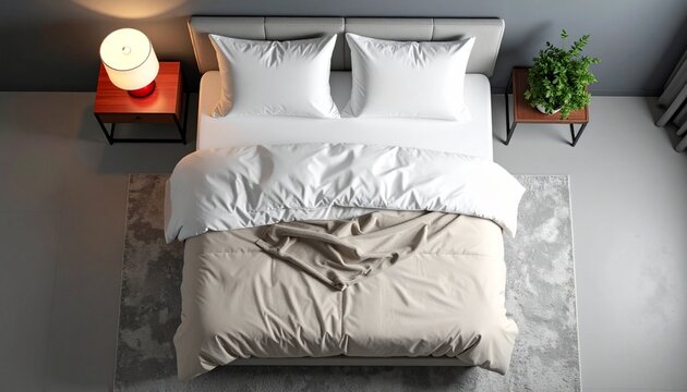 Dormitorio moderno y elegante con cama hecha y detalles decorativos.
