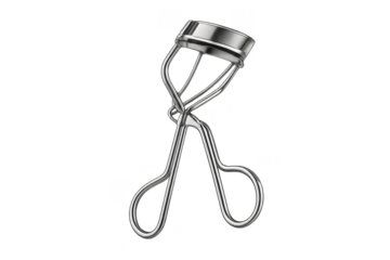 Shiny chrome eyelash curler isolated on transparent background, beauty tool