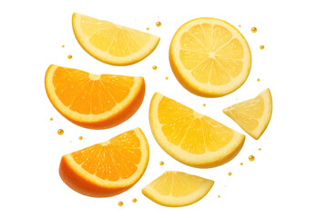 Fototapeta premium Vibrant citrus fruit slices, lemon and orange on transparent background, fresh