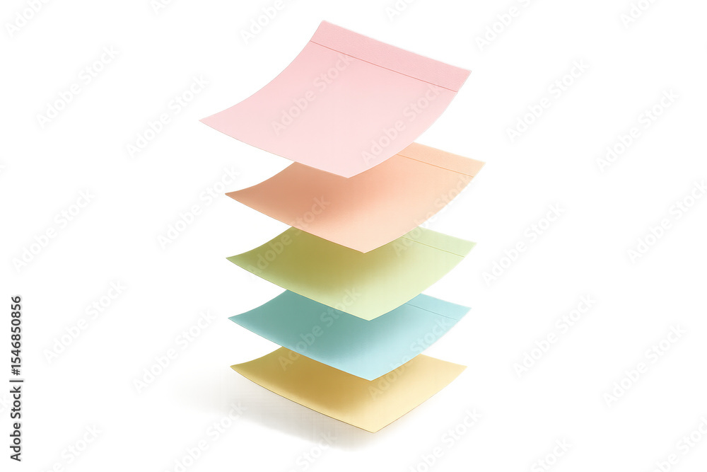Aufkleber stack of colorful pastel sticky notes isolated on a transparent background neatly aligned