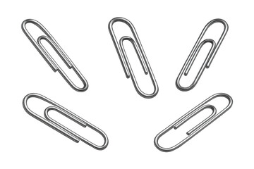 Several silver paper clips isolated on transparent background, office supplies