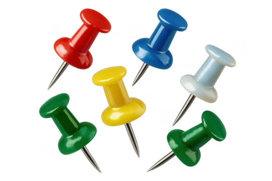 Collection of colorful push pins isolated on transparent background studio shot. - Powered by Adobe
