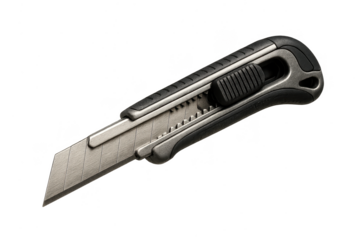 Utility knife, box cutter isolated on transparent background, precise tool