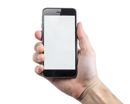 mobile phone in hand isolated on white background. PNG Transparent file type with high definition quality And vibrant color grading Available.