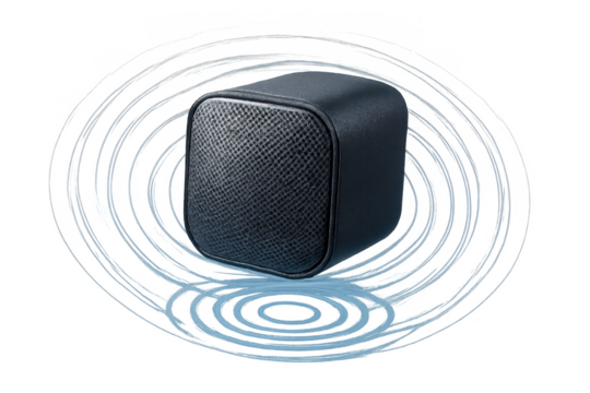 Modern dark cube object isolated on transparent backdrop, sleek design element